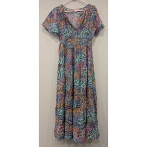 Briton Court Multicolor V-neck Cotton Midi Dress Size Medium